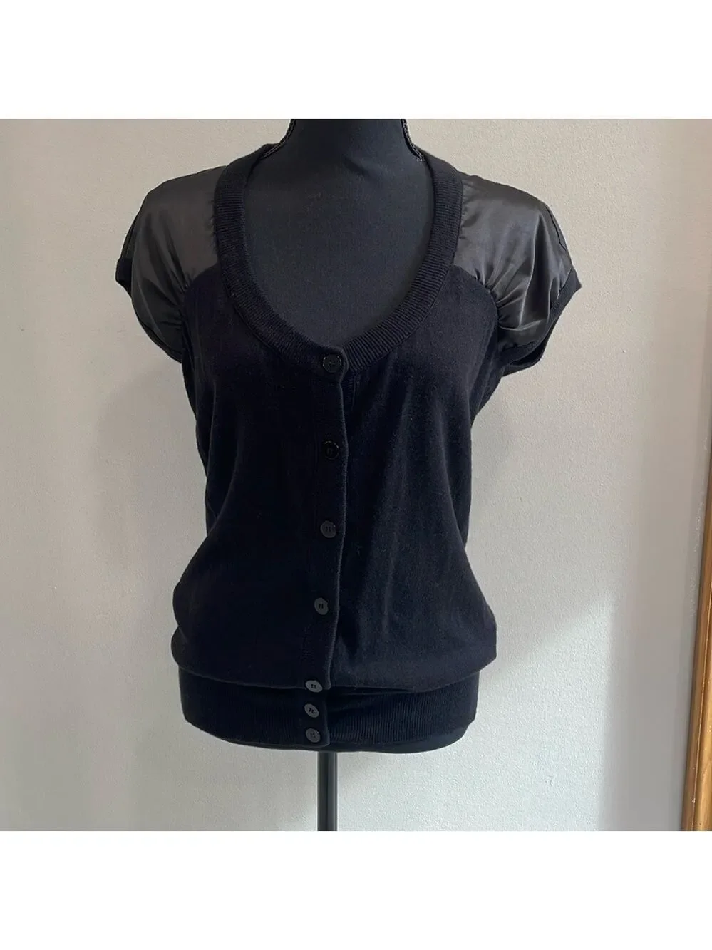 Kenneth Cole short sleeve black sweater button front size S